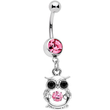 Load image into Gallery viewer, Black Pink CZ Gem It's A Hoot Owl Dangle Belly Ring
