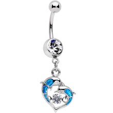 将图片加载到图库查看器,Clear CZ Gem Abstract Glitter Dancing Dolphin Dangle Belly Ring