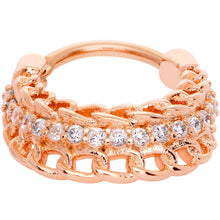 Load image into Gallery viewer, 16G 3/8 Clear CZ Gem Rose Gold Tone Chain Hinged Septum Ring