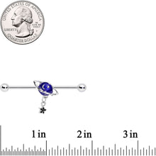 Load image into Gallery viewer, 14G Blue Gem Interplanetary Star Saturn Industrial Barbell 38mm