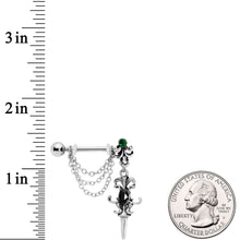 Load image into Gallery viewer, 14G 9/16Black Green Gem Chain Sword Barbell Nipple Ring Set