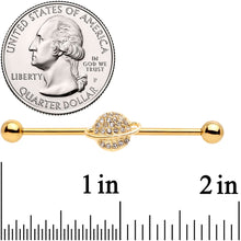 Load image into Gallery viewer, 14G Clear Gem Gold Tone Planet Saturn Industrial Barbell 38mm