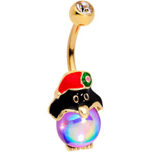 Load image into Gallery viewer, Clear Gem Gold Tone Iridescent Holiday Penguin Belly Ring