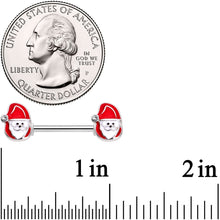 Load image into Gallery viewer, 14G 9/16 Clear Gem Happy Santa Barbell Nipple Ring Set