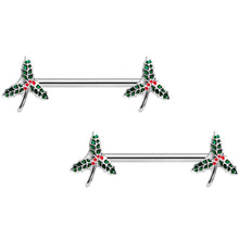 Load image into Gallery viewer, 14G 9/16 Holiday Mistletoe Barbell Nipple Ring Set
