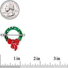 将图片加载到图库查看器,14G 9/16 Holiday Red Bow Wreath Nipple Shield Set