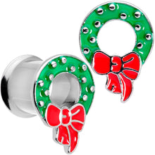 Load image into Gallery viewer, Christmas Wreath Double Flare Tunnel Plug Set 2G to 1 Inch