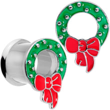 Load image into Gallery viewer, Christmas Wreath Double Flare Tunnel Plug Set 2G to 1 Inch