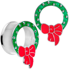 Load image into Gallery viewer, Christmas Wreath Double Flare Tunnel Plug Set 2G to 1 Inch