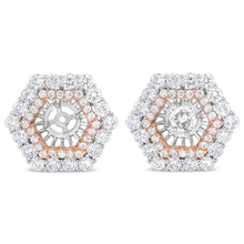 将图片加载到图库查看器,14K Rose and White Gold 1 7/8 Cttw Round Diamond Double Halo Earring Jacket for 6mm Round Studs (G-H Color, VS2-SI1 Clarity)