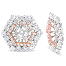 将图片加载到图库查看器,14K Rose and White Gold 1 7/8 Cttw Round Diamond Double Halo Earring Jacket for 6mm Round Studs (G-H Color, VS2-SI1 Clarity)