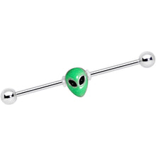 Load image into Gallery viewer, 14G Green Glow in the Dark Space Alien Industrial Barbell 38mm
