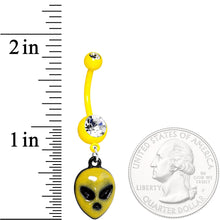 将图片加载到图库查看器,Clear Gem Yellow Glow in the Dark Grumpy Alien Dangle Belly Ring