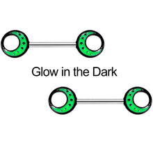 Load image into Gallery viewer, 14G 9/16 Glow in the Dark Green Moon Barbell Nipple Ring Set