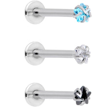 Load image into Gallery viewer, 16G 3/8 Clear Black Blue Star CZ Gem Labret Tragus Set of 3