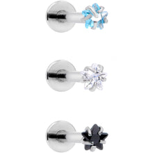 Load image into Gallery viewer, 16G 3/8 Clear Black Blue Star CZ Gem Labret Tragus Set of 3