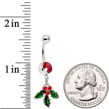 将图片加载到图库查看器,Red Gem Holiday Hangout Holly Leaves Dangle Belly Ring