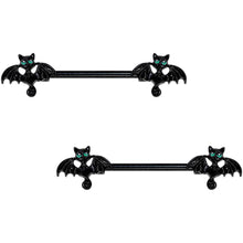 将图片加载到图库查看器,14G 9/16 Itty Bitty Black Bats Barbell Nipple Ring Set