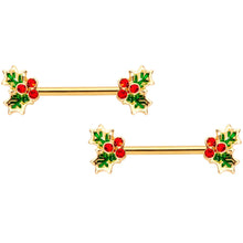 将图片加载到图库查看器,14G Red Gem Gold Tone Holly BCR Barbell Nipple Ring Set of 4