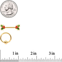 将图片加载到图库查看器,14G Red Gem Gold Tone Holly BCR Barbell Nipple Ring Set of 4