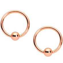 Load image into Gallery viewer, 14G Red Gem Rose Gold Tone Holly Captive Barbell Nipple Ring Set