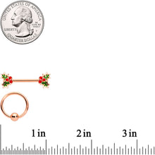 Load image into Gallery viewer, 14G Red Gem Rose Gold Tone Holly Captive Barbell Nipple Ring Set