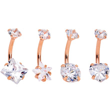 将图片加载到图库查看器,Clear Gem Rose Gold Hue Round Rhombus Heart Star Belly Ring Set of 4