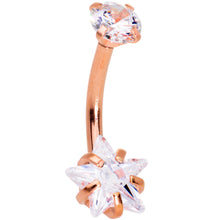 将图片加载到图库查看器,Clear Gem Rose Gold Hue Round Rhombus Heart Star Belly Ring Set of 4