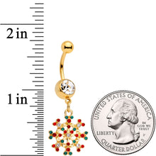 Load image into Gallery viewer, Red Green Gem Gold Tone Winter Blizzard Dangle Belly Ring