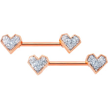 Load image into Gallery viewer, 14G 9/16 Rose Gold Tone Valentine Heart Barbell Nipple Ring Set