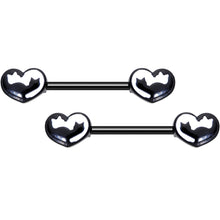 Load image into Gallery viewer, 14G 9/16 Black White Silhouette Cat Lover Barbell Nipple Ring Set