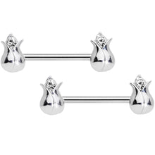 Load image into Gallery viewer, 14G 9/16 Clear Gem Tulip Flower Barbell Nipple Ring Set