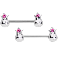 Load image into Gallery viewer, 14G 9/16 Pink Gem Tulip Flower Barbell Nipple Ring Set