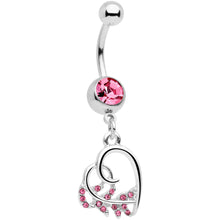 将图片加载到图库查看器,Pink Gem Scrolling Embellished Heart Dangle Belly Ring