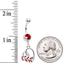 将图片加载到图库查看器,Red Gem Scrolling Embellished Heart Dangle Belly Ring
