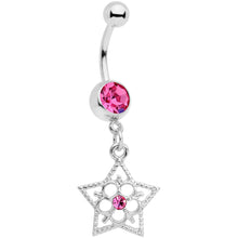 Load image into Gallery viewer, Pink Gem Star and Snow Flower Dangle Belly Ring