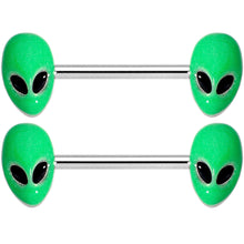 Load image into Gallery viewer, 14G 9/16 Green Glow in the Dark Aliens Barbell Nipple Ring Set