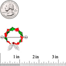 Load image into Gallery viewer, 14G 25mm Red Gem Happy Holiday Wreath Nipple Shield Set
