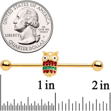 Load image into Gallery viewer, 14G Gold Tone Happy Holiday Hoot Owl Industrial Barbell 38mm