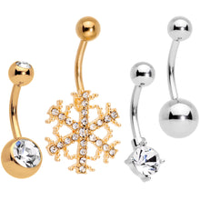 Load image into Gallery viewer, Clear Gem Gold Tone Winter Snowflake Belly Ring Set of 4
