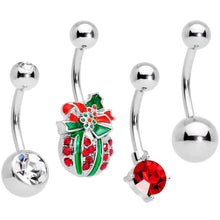 Load image into Gallery viewer, Clear Gem Red Holiday Gift Ornament Belly Ring Set of 4