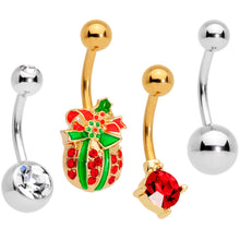 将图片加载到图库查看器,Clear Gem Gold Tone Red Holiday Gift Ornament Belly Ring Set of 4