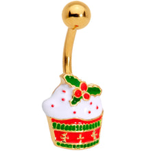 Load image into Gallery viewer, Clear Gem Gold Tone Red Holiday Cupcake Belly Ring Set of 4