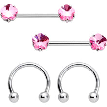 Load image into Gallery viewer, 14G 5/8 1/2 Pink Gem Horseshoe Barbell Nipple Ring Set