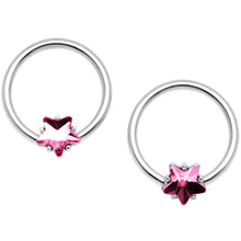 Load image into Gallery viewer, 14G 9/16 1/2 Pink Star Gem BCR Barbell Nipple Ring Set