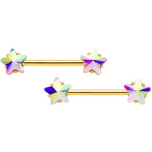 Load image into Gallery viewer, 14G Aurora Star Gem Gold Tone BCR Barbell Nipple Ring Set