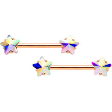 Load image into Gallery viewer, 14G Aurora Star Gem Rose Gold Tone BCR Barbell Nipple Ring Set