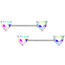 Load image into Gallery viewer, 9/16 1/2 Aurora Heart Gem BCR Barbell Nipple Ring Set