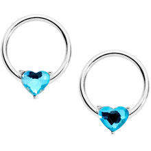 Load image into Gallery viewer, 9/16 1/2 Aqua Heart Gem BCR Barbell Nipple Ring Set