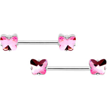 Load image into Gallery viewer, 14G 9/16 1/2 Pink Butterfly Gem BCR Barbell Nipple Ring Set